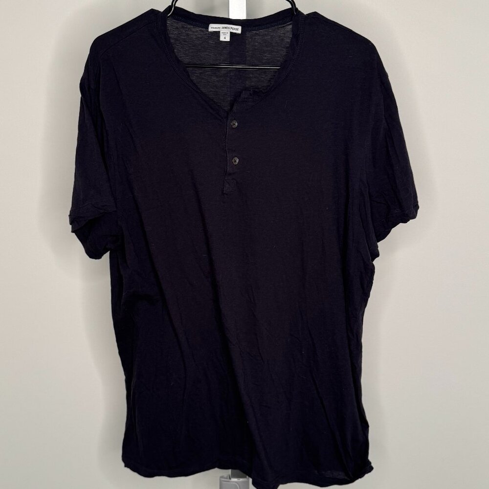 James Perse Henley Short Sleeve T-Shirt Cotton Size 4 Black